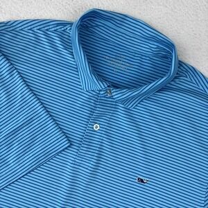 VINEYARD VINES Mens Performance Polo Shirt XL Blue Stripe Stretch Wicking Golf